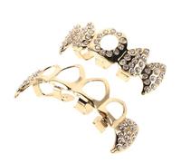 Generic Golden Vampire Inspired Tooth Grills with Rhinestone Decoration, Easy Installation Copper Jewelry Compatible with Tooth Shapes for Halloween Themed Events