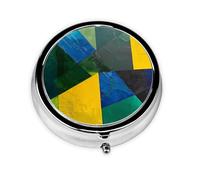 Generic Green Geometric Print Round Pill Box-3 Compartment Small Pill Case for Purse & Pocket Mini Metal Pill Holder Travel Pill Container