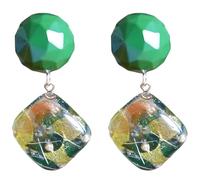 Generic Green Handmade Resin Earrings, Real Flower Jewelry With 925 Silver Studs, Hydrangea & Eucalyptus, 1.6 X 0.87 In