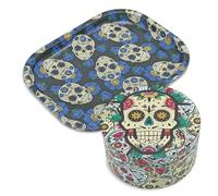 Generic Grinder XXL 75mm + Metal Tray 180 x 140mm Alloy KRAFT | Premium 360° Printing and Ultra Sharpened Blades | Large Grinder for Spices & Herbs | Mexican Skull Drawings
