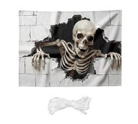 Generic Halloween Garage Door Cover Horror Skeleton Pumpkin Banner | Photo Decor 400x185cm 100D Polyester Tear Washable Reusable Party Hanging