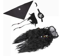 Generic Halloween Pirate Black Plush Fabric Fake Beard Set with Wig and Eye Patch, Suitable for Children and Adults' Novelty Fancy Dress Party