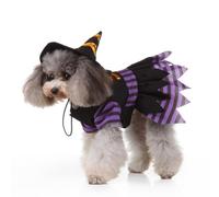 Generic Halloween Witch Costume for Small Dogs Puppy Pet Party Clothes with Polyester Material Suitable for Walking and Easy to Put, Creative Fashion Witch Design for Special Occasion