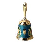 Generic Hand Bell Vintage Antique Brass Exquisite Carved Pattern for Dinner Wedding Party 1 Unit (Gold with Colorful Blue)