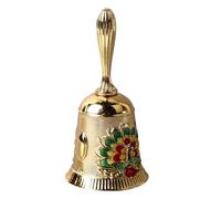 Generic Hand Bell Vintage Antique Brass Exquisite Carved Pattern for Dinner Wedding Party 1 Unit (Gold and Colorful)