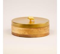 Generic Hand Crafted Wooden Roti Chapati Box Container Kitchen Storage With Brass Lid & Tongs Caerole Hot Roti Pot Home Decor Kitchen Accessories, MHRMS347