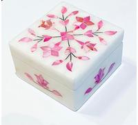 Generic Handcrafted Vintage Italian Marble Pink Tulip Flowers Trinket Box - Jewelry Storage