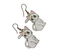 Generic Handmade Anime Cartoon Cat Enamelled Full Body Gold Alloy Drop Dangly Earrings (Artemis)