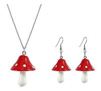 GENERIC Handmade Colorful Mushroom Shape Dangle Earrings Sweet Fresh Chic Charm Mushroom Pendant Drop Earrings Necklace Chain for Women Girls Funny Simulation Mushroom Food Earrings Jewelry(Red)
