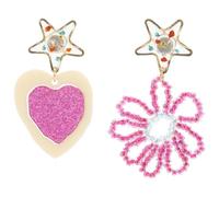 Generic Handmade Heart Flower Earrings, Boho Seedbead Dangle Acrylic Statement Design, Asymmetrical Style