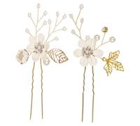 Generic Handmade White Beaded U-Shaped Bridal Hair Pins 2pcs Set Wedding Hair Accessories for Bride and Bridesmaids