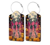 Generic Happy Halloween Print Pu Leather Luggage Tags, Name Id Labels with Privacy Cover for Women and Men Suitcases Travel Bags Luggage Bags