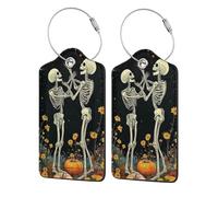 Generic Happy Halloween Print Pu Leather Luggage Tags, Name Id Labels with Privacy Cover for Women and Men Suitcases Travel Bags Luggage Bags