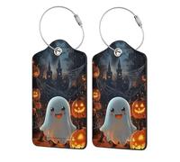 Generic Happy Halloween Print Pu Leather Luggage Tags, Name Id Labels with Privacy Cover for Women and Men Suitcases Travel Bags Luggage Bags