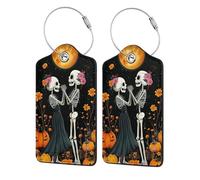 Generic Happy Halloween Print Pu Leather Luggage Tags, Name Id Labels with Privacy Cover for Women and Men Suitcases Travel Bags Luggage Bags
