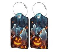 Generic Happy Halloween Print Pu Leather Luggage Tags, Name Id Labels with Privacy Cover for Women and Men Suitcases Travel Bags Luggage Bags