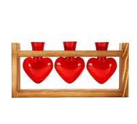 Generic Heart Shaped Propagation Station, 3 Glass Vases Plant Terrarium Kit with Wooden Stand for Hydroponic Plants Home Office Decor Present for Women