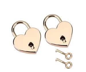 Generic Heart-Shaped Rose Gold Padlock & Skeleton Key Set for Luggage Jewelry Box Diary Book, 2 Sturdy Metal Locks for Gift Collection