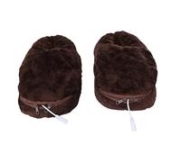 Generic Heated Plush Slippers Soft Adjustable Winter Heating Shoes for Men Women for Indoor Outdoor Use Coffee 12.2 X 5.9in