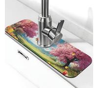 Generic Hello Spring Print Kitchen Sink Splash Guard Faucet Mat, Splash Guard Behind Faucet Drip Catcher for Kitchen Bathroom 15×38 Cm