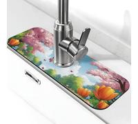 Generic Hello Spring Print Kitchen Sink Splash Guard Faucet Mat, Splash Guard Behind Faucet Drip Catcher for Kitchen Bathroom 15×38 Cm