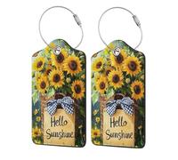 Generic Hello Sunshine Print Pu Leather Luggage Tags, Name Id Labels with Privacy Cover for Women and Men Suitcases Travel Bags Luggage Bags