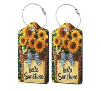 Generic Hello Sunshine Print Pu Leather Luggage Tags, Name Id Labels with Privacy Cover for Women and Men Suitcases Travel Bags Luggage Bags