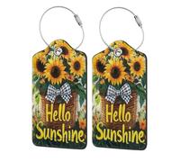 Generic Hello Sunshine Print Pu Leather Luggage Tags, Name Id Labels with Privacy Cover for Women and Men Suitcases Travel Bags Luggage Bags