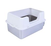 Generic High Sided Cat Litter Box Durable Metal Design Prevents Litter Scatter for Multiple Cats 20L Stainless Steel Tray (White)