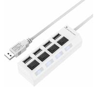 Generic High-Speed 4-Port USB Hub with Individual LED Power Switches - USB Extender & Splitter for Laptops, Desktops, Gaming Consoles (White)