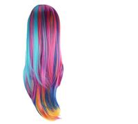 Generic High Temperature Silk Wig Natural Hairline Straight Wig Colorful Gradient Long Hair for Theme Parties and Shooting