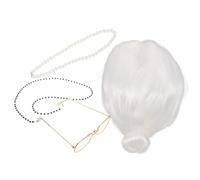 Generic High-temperature Yarn Wig Grandma Wig Costume Set White with Classic Elderly Look Featuring Stretchable Net Cap and Frizz-resistant Material, Includes Glasses, Chain for Women
