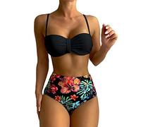 Generic High Waisted Bikini Set Triangle, Tummy Control Women's Bikini & Briefs, Floral Print Women's Printed/Solid Two Piece Bikini Women's Sports 2 Piece Swimsuit Deals of The Day Sale Prom Black