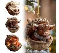 Generic Highland Cow Acorn Ornament, Handcrafted Rustic Woodland Christmas Decoration for Tree, Cozy Home Decor, Cute Animal Themed Gift for Nature Lovers (A)