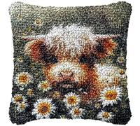 Generic Highland Cow Baby Latch Hook Kits Pillow DIY Rug Crochet Hook Cushion Making Kits Printed Pattern Canvas Pillowcase Hooking Kits Pillow Cover Crochet Kits 43x43cm(j08), HUAN 43HAW PL08