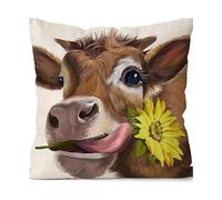 Generic Highland Cow Boho Home Decor Pillow Cover, 45cm X 45cm, Neutral (e.g., Beige, Cream, Light Grey), Animal Print, Square, 1 Count