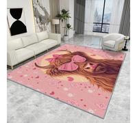 Generic Highland Cow Heart Area Rug - Pink, 50 x 80 cm (Rectangular), Non Slip, Fade Resistant, Washable, Foldable, Stain Resistant