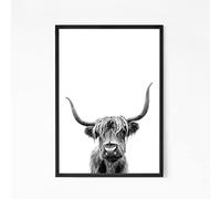 Generic Highland Cow Print, Black & White Animal Wall Art, Quirky Nature Poster, Minimalist Animal Home Decor Art, A3 or A4 Print Only, Unframed