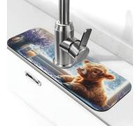 Generic Highland Cow Print Kitchen Sink Splash Guard Faucet Mat, Splash Guard Behind Faucet Drip Catcher for Kitchen Bathroom