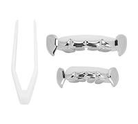 Generic Hip Hop False Teeth Set Unfading Copper Teeth Brace for Halloween Festival, Reusable Decoration for Hip Hop Fashion Shows (Silver)