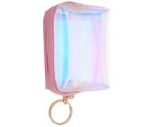 Generic Holographic Small Wallet Keychain Compact Lightweight PVC Coin Purse with Zinc Alloy Keyring Trendy Stylish Mini Pouch for Travel Storage