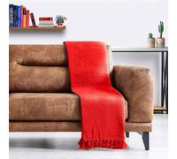 Generic Honeycomb Recycled Cotton Plain Waffle Textured Chair Sofa Setee Throw Over Blanket (Red, Single (70 x 100cm))
