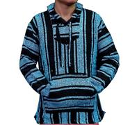 Generic Hoodie Men Baja Sweater Pullover Unisex Hippie Jumper Mexican Hoody Warm and Comfortable Sweatshirt Vintage Traditional Style Hoodies Winter Jumper, blue, M