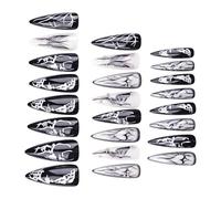 Generic Horror Halloween Fake Nail, Punk Removable Fake Art Nail, 24 Pieces & 12 Sizes, Full Cover Stiletto ABS Nails, Halloween Supply Fingernails Toenails Decorations
