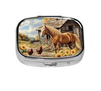 Generic Horse Print Square Pill Box-2 Compartment for Purse & Pocket Mini Metal Pill Holder Travel Pill Container