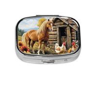 Generic Horse Print Square Pill Box-2 Compartment for Purse & Pocket Mini Metal Pill Holder Travel Pill Container