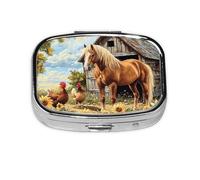 Generic Horse Print Square Pill Box-2 Compartment for Purse & Pocket Mini Metal Pill Holder Travel Pill Container