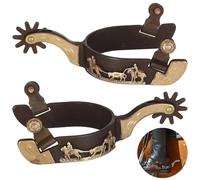 Generic Horse Spurs For Western Wear, Antique Copper And Brass Design With Engraved Trims, 2 Pcs Cowboy Boot Spurs With Turnable Gear, Retro Low Carbon Steel Spurs