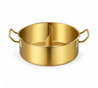 Generic Hot Pot Compartment Cookware Split Broth Pan Shabu Cooker Stainless Steel Induction Side Handles Open Style Suitable for Family Cooking Social Gatherings Dining Service, Gold, 26cm