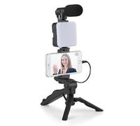 Generic HuaerHui Vlogging Starter Kit with Mini LED Video Light + Shotgun Microphone + Universal Cellphone Holder Clip + Pistol Grip Tripod Compatible with Smart Phones/Cameras, Black, W-TZ001